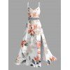 Vacation Couple Outfit Watercolor Flower Leaf Print Lace Hollow Out Spaghetti Strap Slit Dress and Shirt Set - Rose clair S | US 4