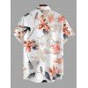 Vacation Couple Outfit Watercolor Flower Leaf Print Lace Hollow Out Spaghetti Strap Slit Dress and Shirt Set - Rose clair S | US 4