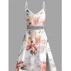 Vacation Dress Watercolor Flower Leaf Print Lace Hollow Out Spaghetti Strap Slit Dress - Rose clair XXXXXL | US 20