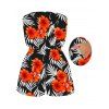 Hawaiian Vacation Romper Tropical Hibiscus Floral Palm Leaf Print Pocket Off the Shoulder Romper - Noir XXL | US 14