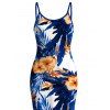 Hawaiian Vacation Dress Hibiscus Floral Tropical Leaf Print Spaghetti Strap Maxi Bodycon Dress - Bleu Marine M | US 6