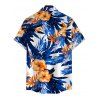 Men's Hawaiian Vacation Shirt Hibiscus Floral Tropical Leaf Print Button Up Shirt - Bleu de Minuit 5XL