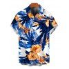 Men's Hawaiian Vacation Shirt Hibiscus Floral Tropical Leaf Print Button Up Shirt - Bleu de Minuit 5XL