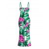Hawaiian Vacation Dress Hibiscus Floral Tropical Leaf Print Spaghetti Strap Maxi Bodycon Dress - Vert XXL | US 14