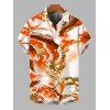 Men's Vacation Shirt Marble Fluid Swirl Tie Dye Print Button Up Shirt - Orange 5XL