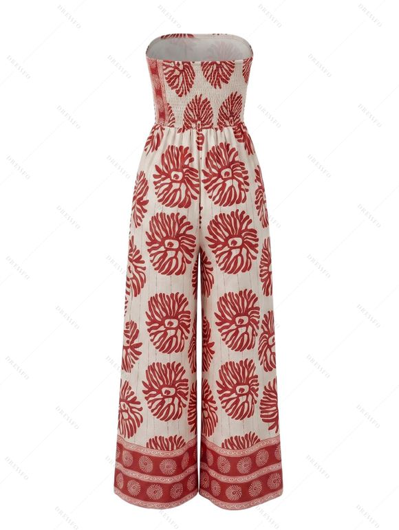 Bohemian Vacation Jumpsuit Ethnic Style Printed Tied Off the Shoulder Wide Leg Jumpsuit - Rouge Cerise XL | US 10