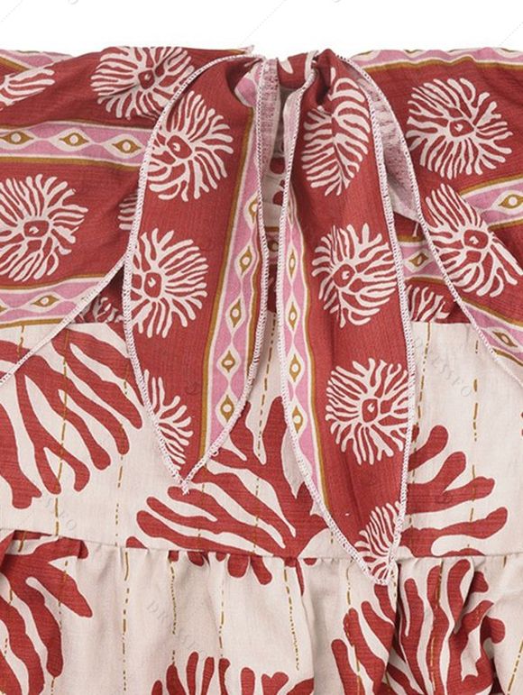 Bohemian Vacation Jumpsuit Ethnic Style Printed Tied Off the Shoulder Wide Leg Jumpsuit - Rouge Cerise XL | US 10