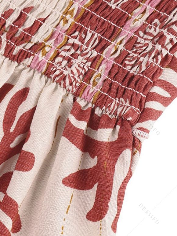 Bohemian Vacation Jumpsuit Ethnic Style Printed Tied Off the Shoulder Wide Leg Jumpsuit - Rouge Cerise XL | US 10