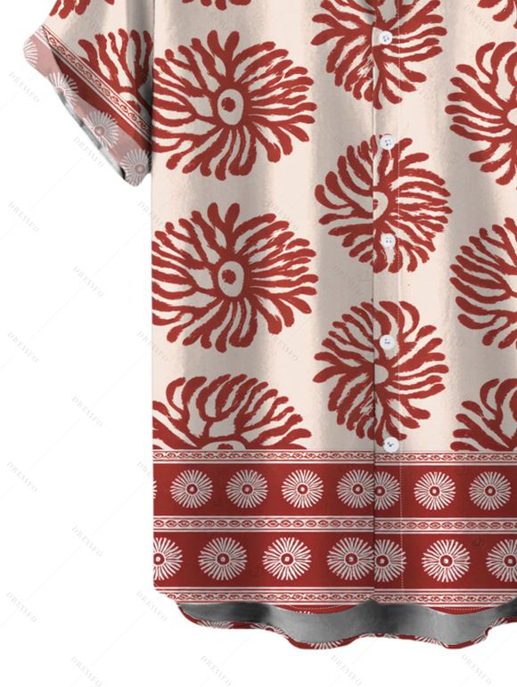 Men's Bohemian Vacation Shirt Ethnic Style Printed Button Up Shirt - Rouge Cerise 5XL