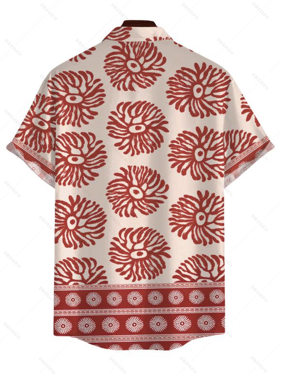 Bohemian Vacation Couple Outfit Ethnic Style Printed Tied Off the Shoulder Wide Leg Jumpsuit and Shirt Set - Rouge Cerise S | US 4