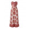 Bohemian Vacation Jumpsuit Ethnic Style Printed Tied Off the Shoulder Wide Leg Jumpsuit - Rouge Cerise M | US 6