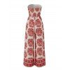 Bohemian Vacation Jumpsuit Ethnic Style Printed Tied Off the Shoulder Wide Leg Jumpsuit - Rouge Cerise M | US 6