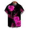 Men's Vacation Shirt Watercolor Hot Pink Floral Print Button Up Shirt - Noir 5XL