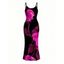 Vacation Dress Watercolor Hot Pink Floral Print Spaghetti Strap Maxi Bodycon Dress - Noir XXL | US 14