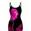 Vacation Dress Watercolor Hot Pink Floral Print Spaghetti Strap Maxi Bodycon Dress - Noir XXL | US 14