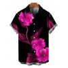Vacation Couple Outfit Watercolor Hot Pink Floral Print Spaghetti Strap Maxi Bodycon Dress and Shirt Set - Noir S | US 4