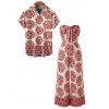 Bohemian Vacation Couple Outfit Ethnic Style Printed Tied Off the Shoulder Wide Leg Jumpsuit and Shirt Set - Rouge Cerise S | US 4