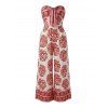Bohemian Vacation Couple Outfit Ethnic Style Printed Tied Off the Shoulder Wide Leg Jumpsuit and Shirt Set - Rouge Cerise S | US 4