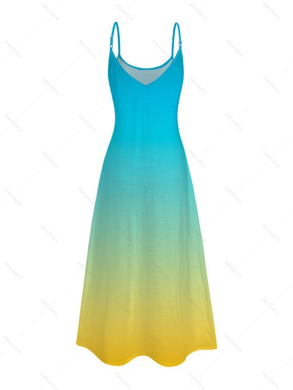 Vacation Beach Dress Ombre Print Pocket Spaghetti Strap Dress - multicolor XXXXXL | US 20