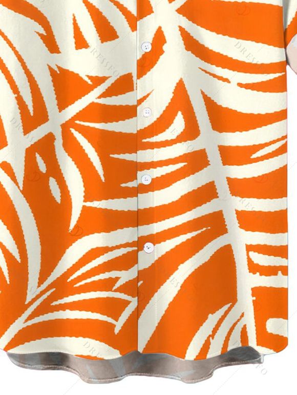 Men's Vacation Hawaiian Shirt Tropical Palm Leaf Print Button Up Shirt - Orange 5XL