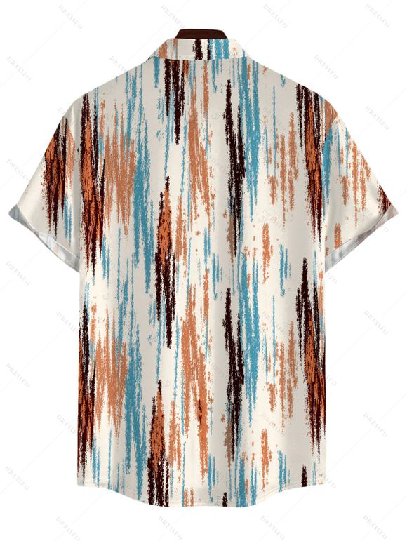 Casual Couple Outfit Vertical Brush Stroke Abstract Print Pocket Off the Shoulder Romper and Shirt Set - multicolor S | US 4