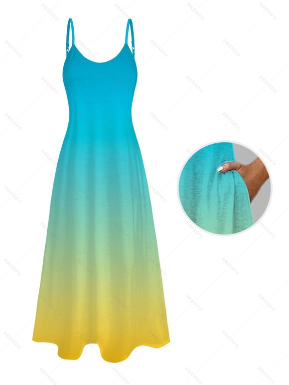 Vacation Beach Couple Outfit Ombre Print Pocket Spaghetti Strap Dress and Shirt Set - multicolor S | US 4