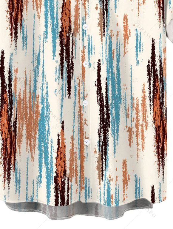 Men's Casual Shirt Vertical Brush Stroke Abstract Print Button Up Shirt - multicolor 5XL