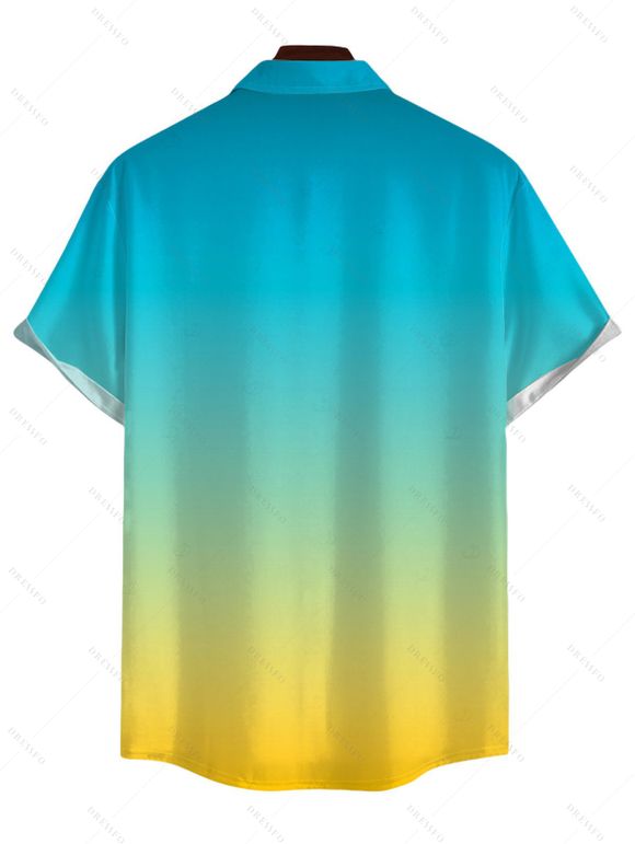 Vacation Beach Couple Outfit Ombre Print Pocket Spaghetti Strap Dress and Shirt Set - multicolor S | US 4