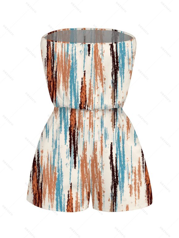 Casual Romper Vertical Brush Stroke Abstract Print Pocket Off the Shoulder Romper - multicolor XXL | US 14