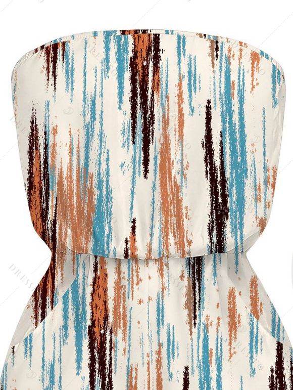 Casual Romper Vertical Brush Stroke Abstract Print Pocket Off the Shoulder Romper - multicolor XXL | US 14