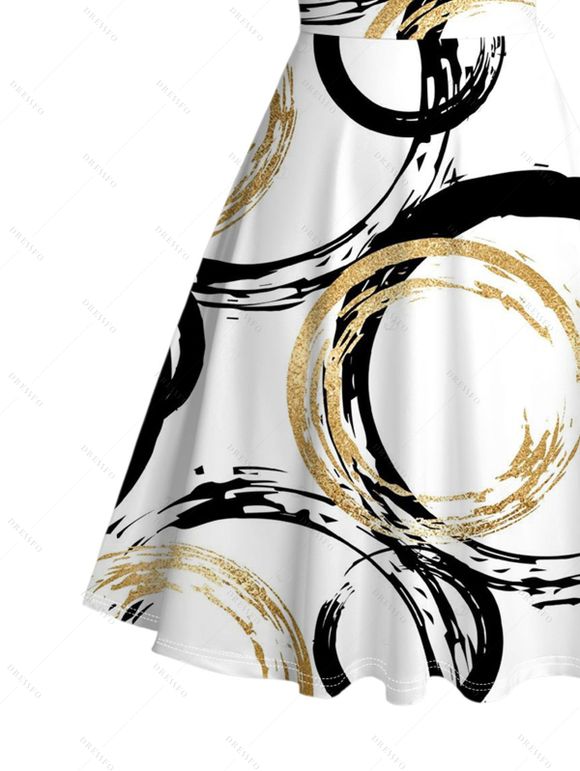 Casual Dress Bicolor Concentric Circle Print Ruched Bust Sweetheart Neck Mini Dress - Blanc XXXXXL | US 20