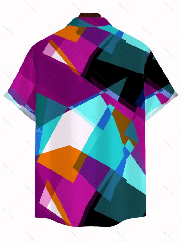 Men's Vacation Shirt Colorful Geometric Print Button Up Shirt - multicolor A 5XL