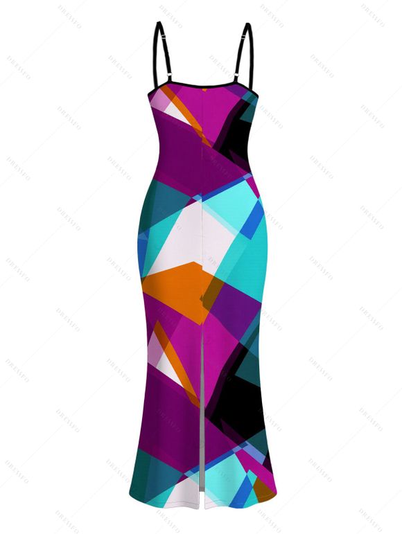 Vacation Dress Colorful Geometric Print Spaghetti Strap Bodycon Maxi Dress - multicolor A XXL | US 14