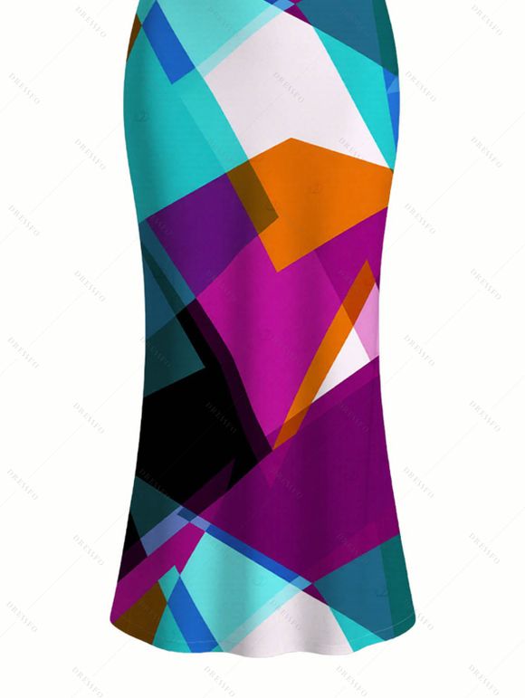 Vacation Dress Colorful Geometric Print Spaghetti Strap Bodycon Maxi Dress - multicolor A XXL | US 14