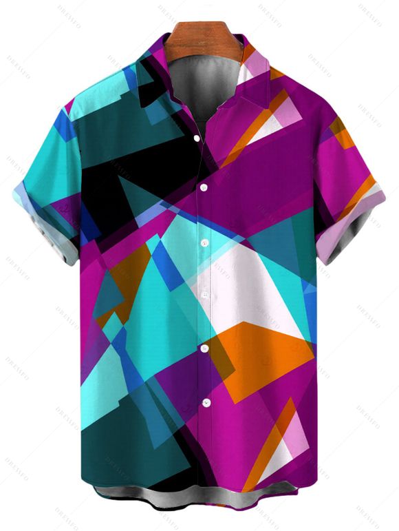 Vacation Couple Outfit Colorful Geometric Print Spaghetti Strap Bodycon Maxi Dress and Shirt Set - multicolor A S | US 4