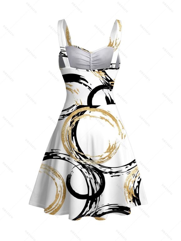Casual Couple Outfit Bicolor Concentric Circle Print Ruched Bust Sweetheart Neck Mini Dress and Shirt Set - Blanc S | US 4