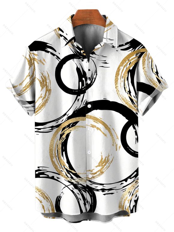 Casual Couple Outfit Bicolor Concentric Circle Print Ruched Bust Sweetheart Neck Mini Dress and Shirt Set - Blanc S | US 4