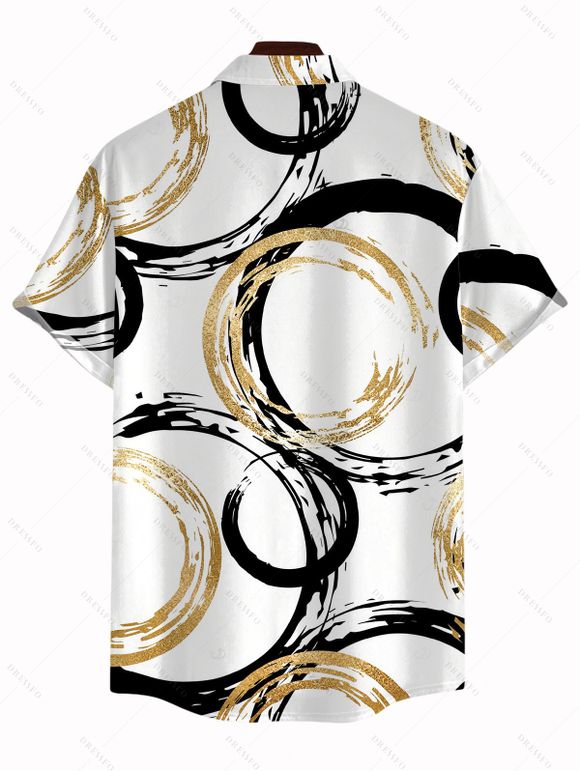 Casual Couple Outfit Bicolor Concentric Circle Print Ruched Bust Sweetheart Neck Mini Dress and Shirt Set - Blanc S | US 4