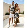 Vacation Couple Outfit Coconut Tree Pattern Colorblock Long Dress and Shirt Set - Brun S | US 4