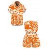 Vacation Hawaiian Couple Outfit Tropical Palm Leaf Print Pocket Off the Shoulder Romper and Shirt Set - Orange S | US 4