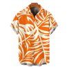 Vacation Hawaiian Couple Outfit Tropical Palm Leaf Print Pocket Off the Shoulder Romper and Shirt Set - Orange S | US 4