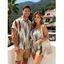 Casual Couple Outfit Vertical Brush Stroke Abstract Print Pocket Off the Shoulder Romper and Shirt Set - multicolor S | US 4