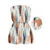 Casual Couple Outfit Vertical Brush Stroke Abstract Print Pocket Off the Shoulder Romper and Shirt Set - multicolor S | US 4