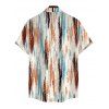 Casual Couple Outfit Vertical Brush Stroke Abstract Print Pocket Off the Shoulder Romper and Shirt Set - multicolor S | US 4