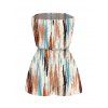 Casual Couple Outfit Vertical Brush Stroke Abstract Print Pocket Off the Shoulder Romper and Shirt Set - multicolor S | US 4