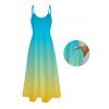 Vacation Beach Couple Outfit Ombre Print Pocket Spaghetti Strap Dress and Shirt Set - multicolor S | US 4