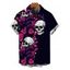 Men's Hawaiian Gothic Shirt Rose Floral Leaf Skulls Print Button Up Shirt - Noir 5XL
