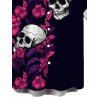 Men's Hawaiian Gothic Shirt Rose Floral Leaf Skulls Print Button Up Shirt - Noir 5XL