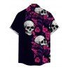 Men's Hawaiian Gothic Shirt Rose Floral Leaf Skulls Print Button Up Shirt - Noir 5XL