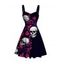 Hawaiian Gothic Dress Rose Floral Leaf Skulls Print Ruched Bust Mini Dress - Noir XXXXXL | US 20
